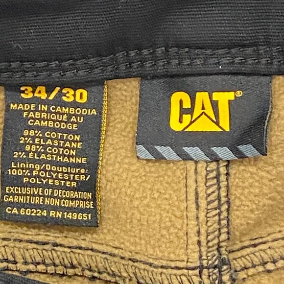 CAT Caterpillar Work Pants Mens 34 x 30 Black Canvas Fleece Lined Insulated - Picture 6 of 12